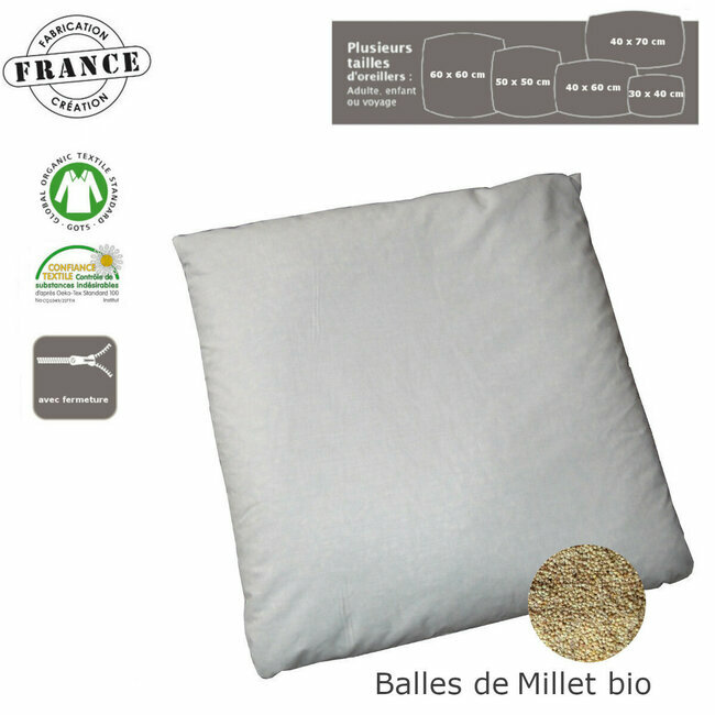 Oreiller coton et balles de millet bio - Fabrication française Etre Nature