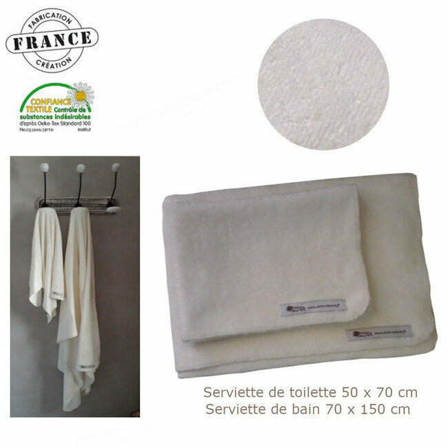 Serviette de toilette & drap de bain en éponge de bambou naturel écru