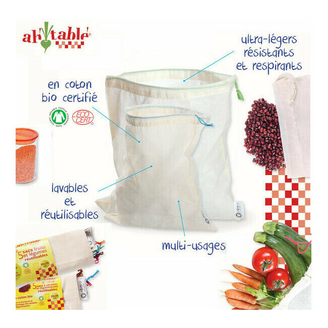 Sac reutilisable Fruit Legume, 【18P】 Rangement frigo pochon Tissu  Congelation Filet a Vrac de Course Alimentaire