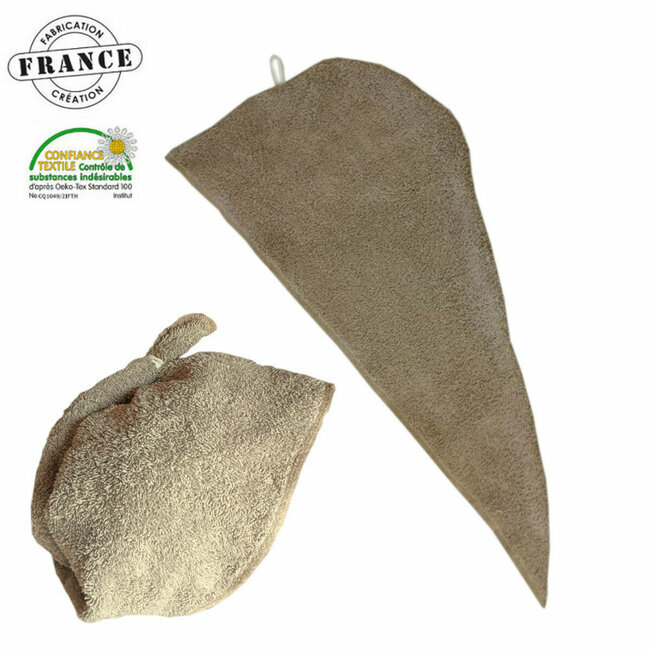 Serviette Goutte à cheveux Eponge de coton bio Noisette