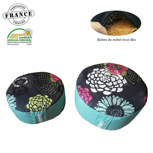 Zafu méditation "Festival floral" coton, bambou & millet bio