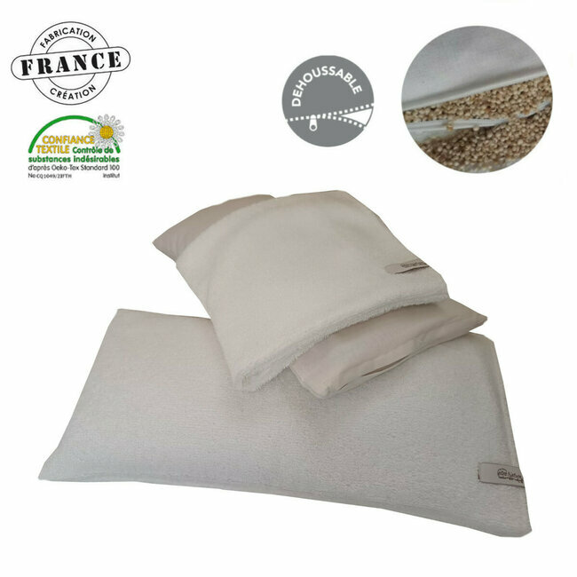 Coussin Détente en millet bio et sa taie en bambou naturel 20*40