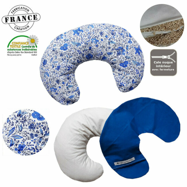Cale nuque nomade déhoussable coton Liberty bleu et millet bio