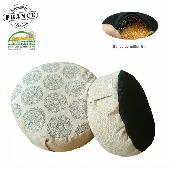 Zafu yoga méditation Fleur Solaire Coton et millet bio