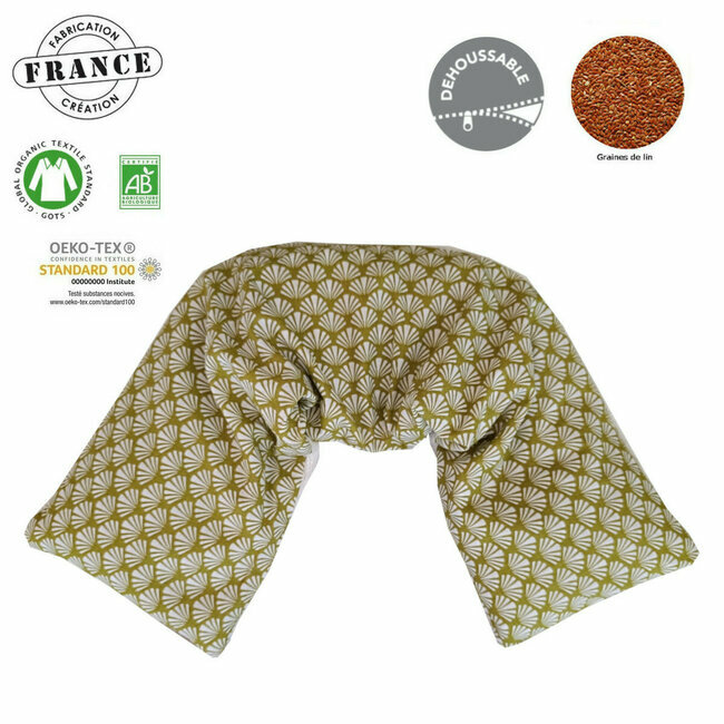 Bandeau naturel chauffant Cervicales et dos "Palmier vert" en graines de lin bio