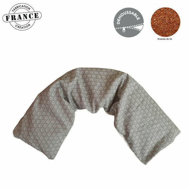 Bandeau naturel chauffant Cervicales et dos "Fleur de vie beige" en lin bio 