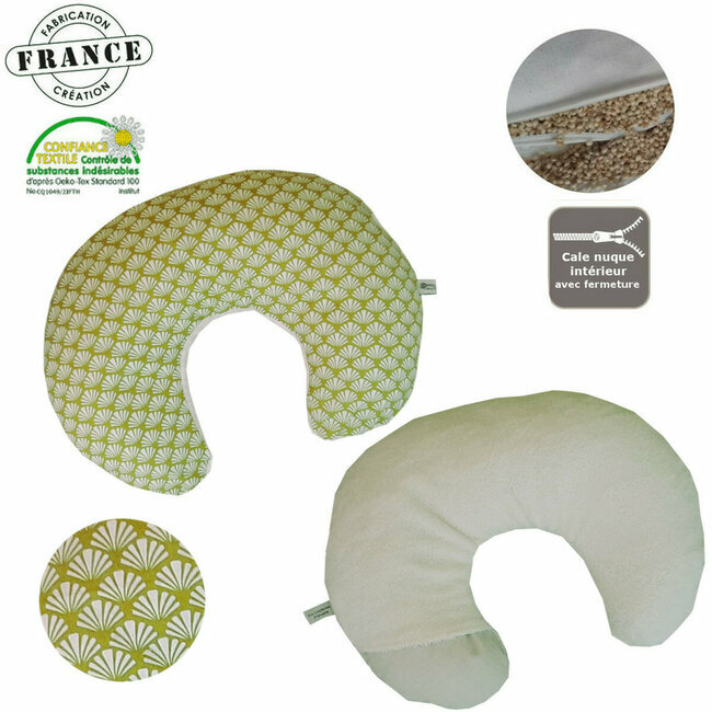 Cale nuque voyage déhoussable coton motifs Palmier vert et millet bio