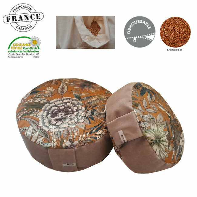 Zafu yoga méditation déhoussable Oshogatsu Fleurs d'Hiver Coton et millet bio