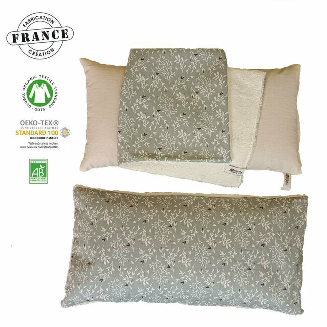 Coussin Détente Relaxation en millet bio avec taie imprimée "Douce Nature" 20*40