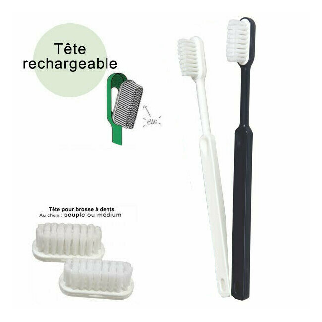 Brosse à dents écologique rechargeable - Bleu marine Souple - Caliquo