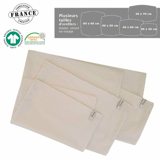 Taie d'oreiller en coton bio à rabat - Fabrication française Etre Nature