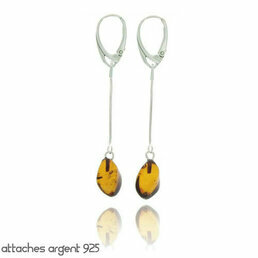 Boucles d'oreilles pendants longs ambre et argent