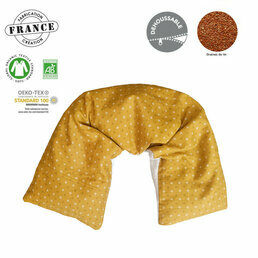 Bandeau naturel chauffant Cervicales et dos "Moutarde chic" en coton et Lin bio