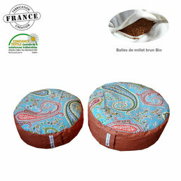 Zafu yoga méditation Volutes oranges Créativité Coton et millet bio 