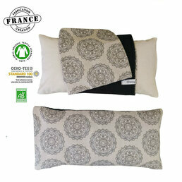 Coussin Détente Relaxation en coton et millet bio + Taie imprimée "Mandalas naturels" 20*40