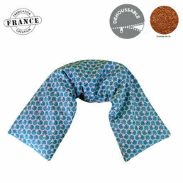 Bandeau naturel chauffant Cervicales et dos "Fleurs bleues" en lin bio 