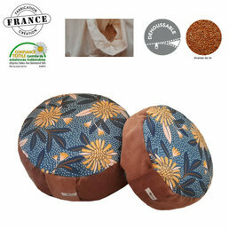 Zafu yoga méditation déhoussable Fleuri Céleste Coton et millet bio