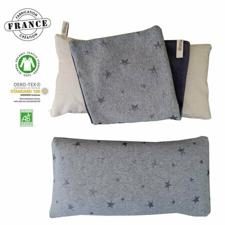 Coussin Détente Relaxation "Etoiles violettes" en millet bio avec taie imprimée 20*40